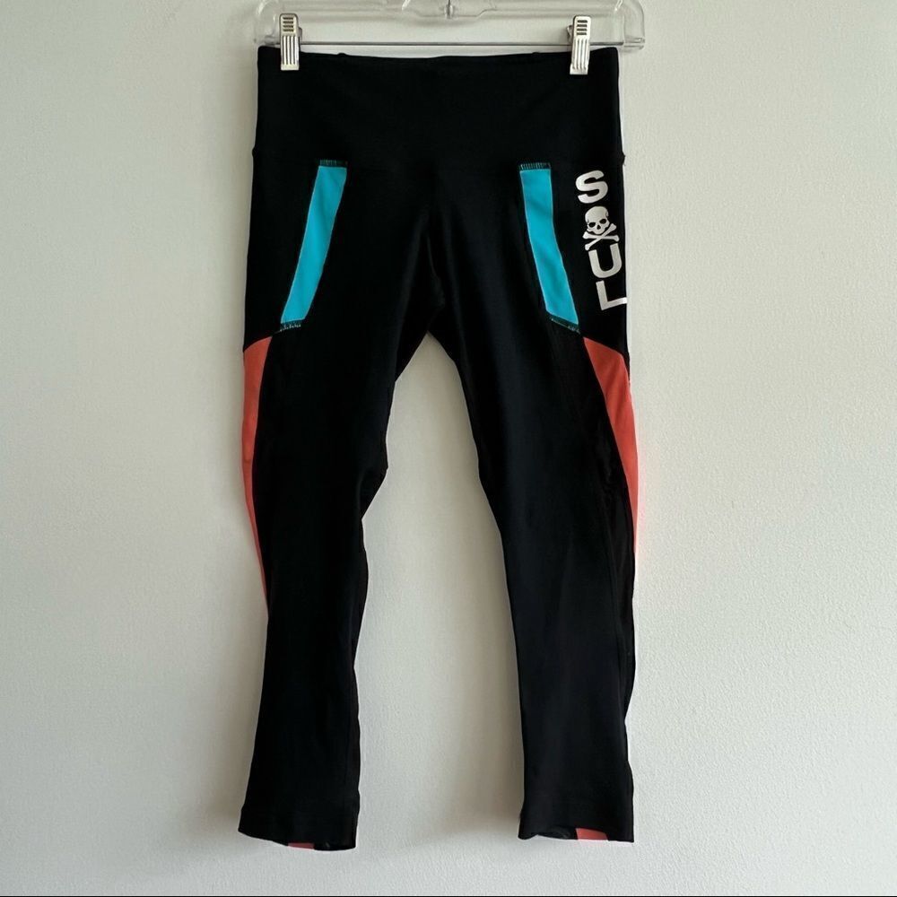 Soulcycle Cropped Black Skull Sheer Panel   Leggings Size Small